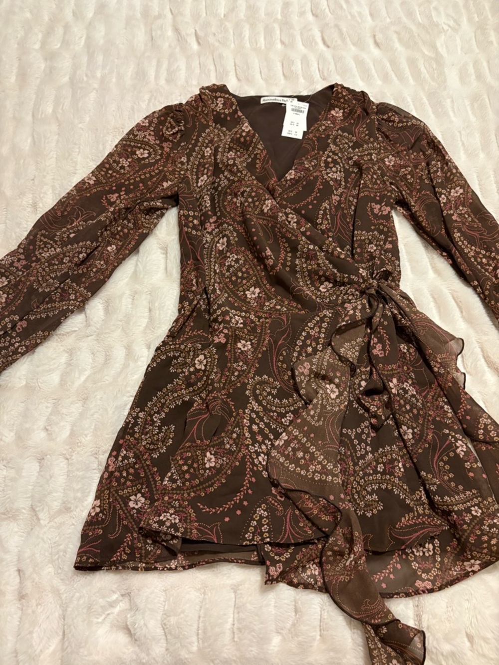 Abercrombie & Fitch Brown Paisley Wrap Dress with Pink Details